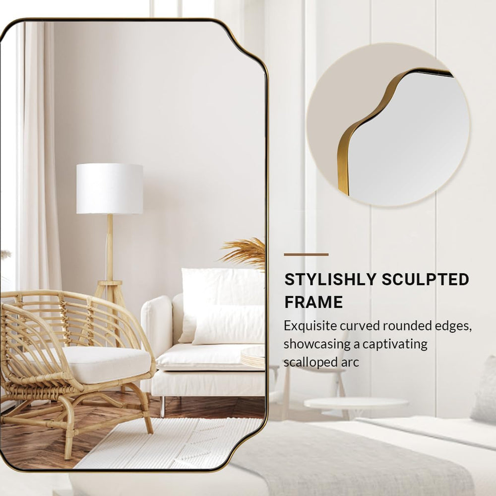 ANDY STAR 24"x36" Gold Mirror, Brushed Brass Scalloped Wall Mirror,...