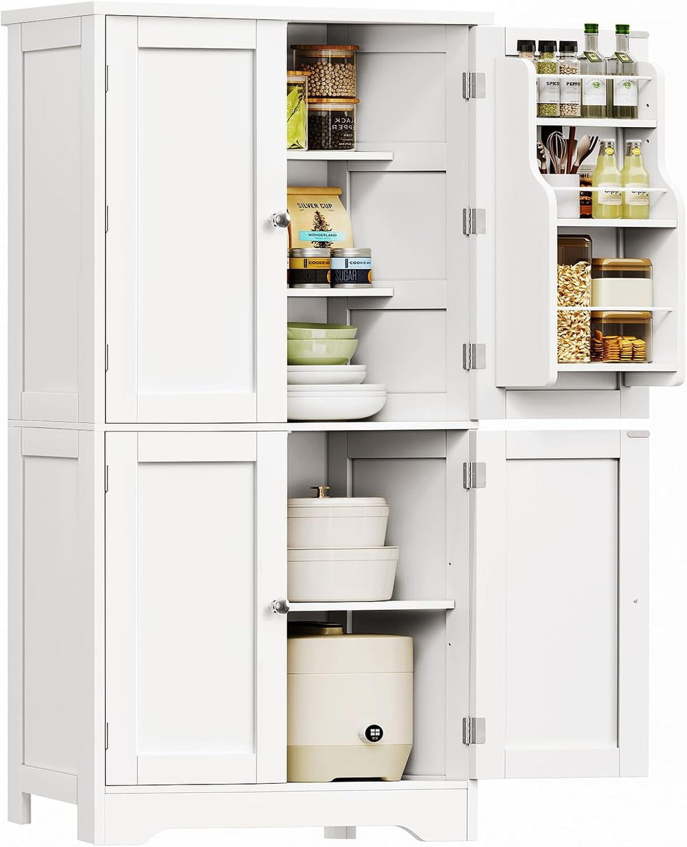 TEENFON Storage Cabinet, Pantry Cabinet with 4 Doors and 3 Storage Shelves, K...