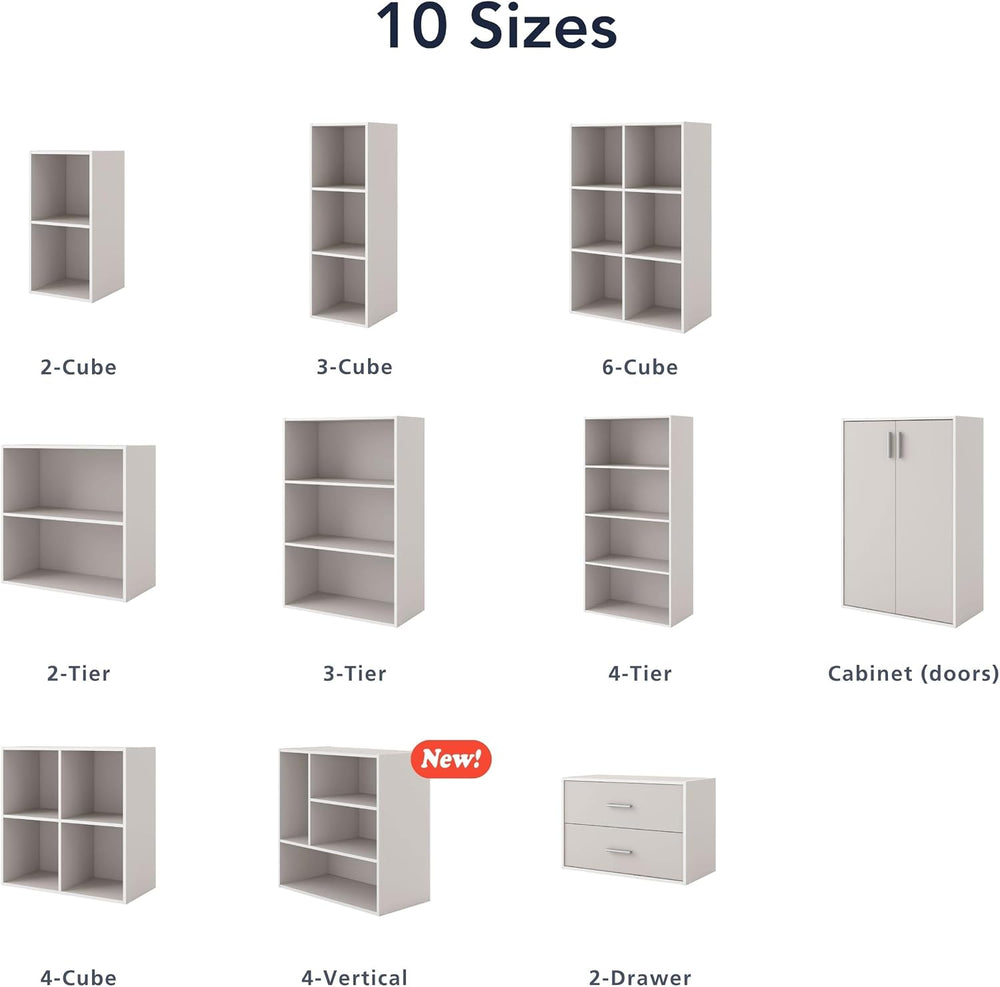 Homes: Inside + Out Apexa 3-Tier Stackable Wood Bookcase with Doors, Cube Sto...