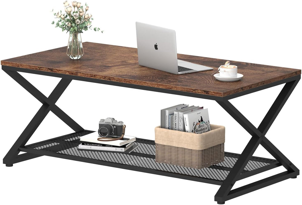 LVB Coffee Table for Living Room, 2 Tier Tea Table, 39 inch, Rustic Brown
