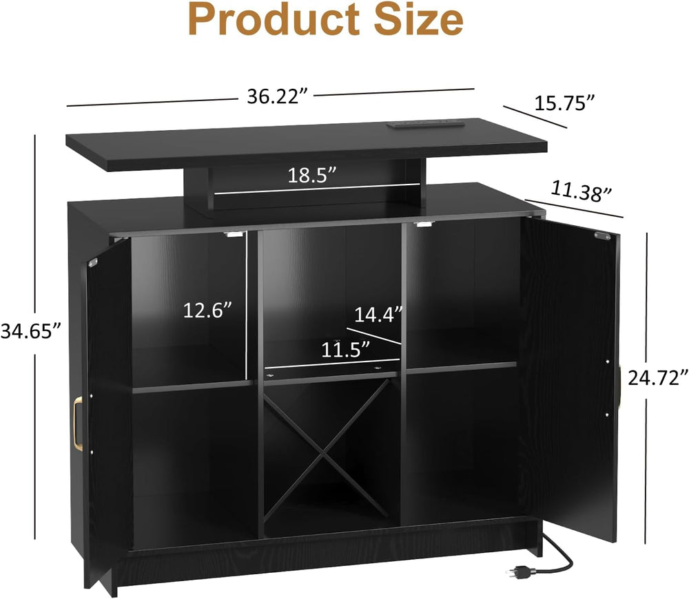 Wine Bar Cabinet with Power Outlet and LED Light for Dining Room