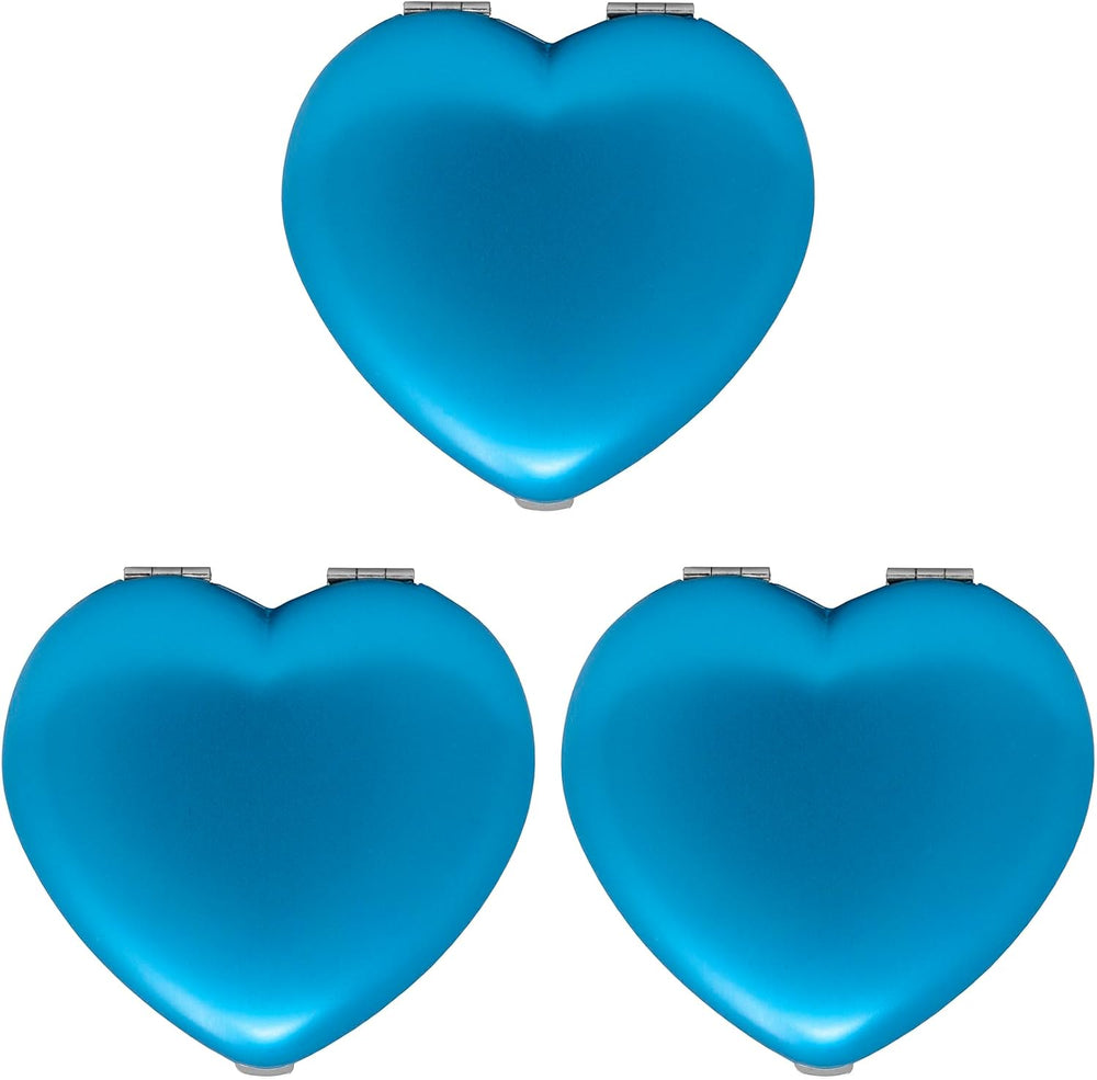 Set of 3 Contemporary Heart-Shaped Compact Mirrors with Reflective Finish (Blue)