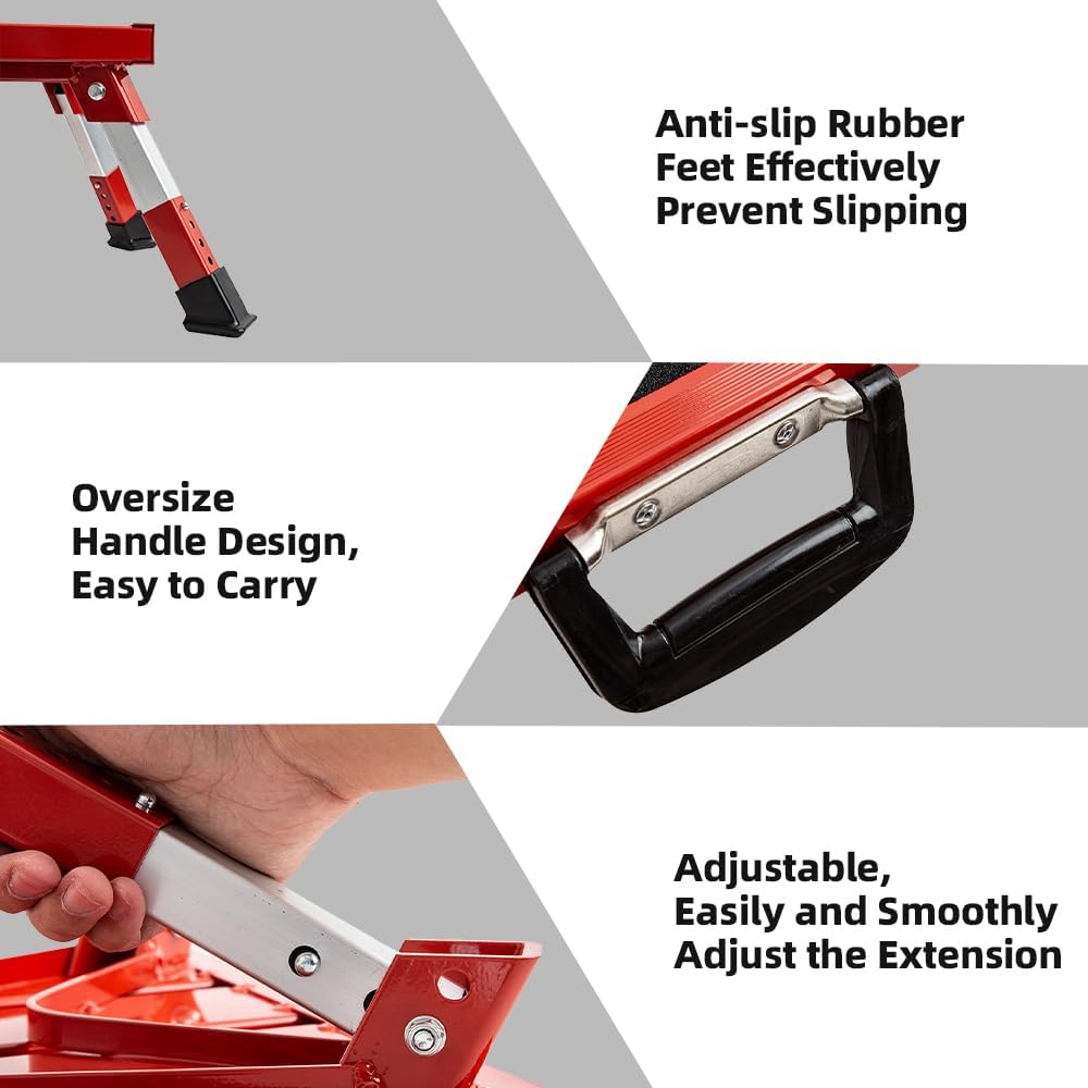 Homeon Wheels Adjustable RV Step Stool, Folding Aluminum Platform, Red