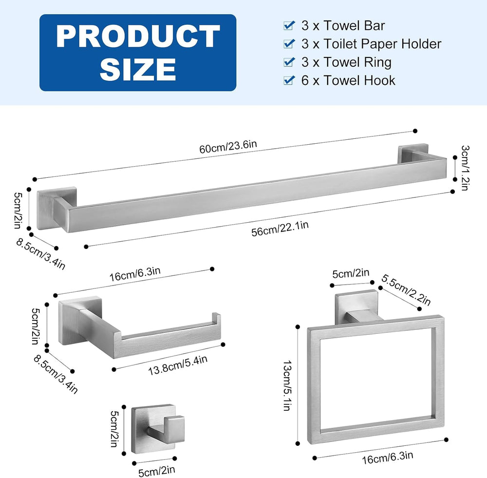 Cilee 10-Pieces Brushed Nickel Bathroom Hardware Set, 24 inch Towel Bar Set