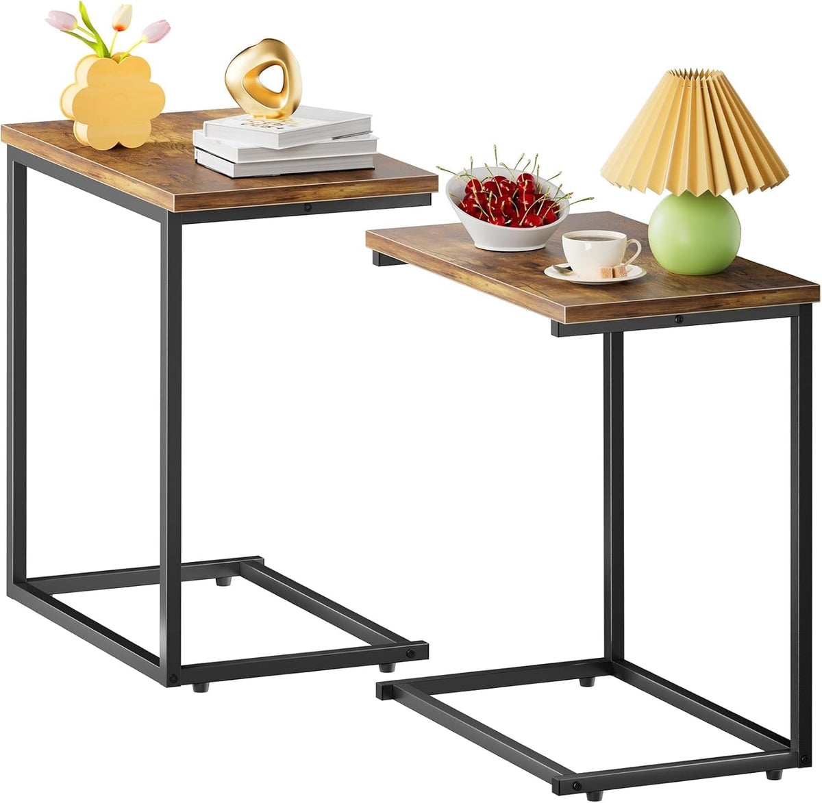 Pipishell C Shaped End Table Set of 2, Side Table for Couch Slide Under, C Table Sofa Side End Table for Living Room 27 inches High,PIET06K2