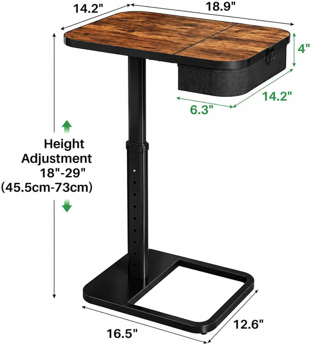 Kitstorack TV Tray Table with Flip-Top Storage, Adjustable Height