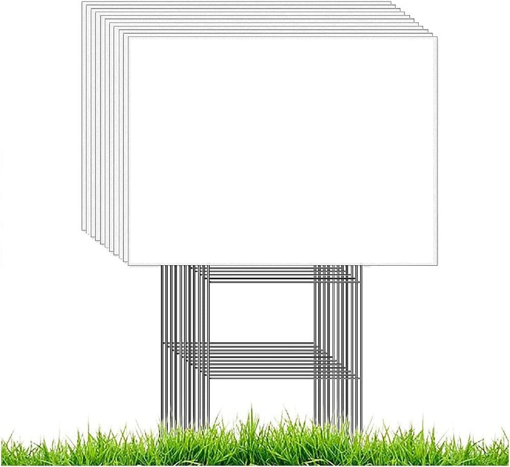 100 Blank Yard Signs (White) 18x24 inch x 4 mm & 100 Metal Stake 10x24 in...