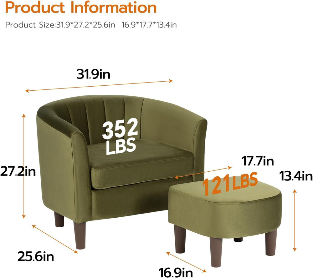 FDW Velvet Barrel Accent Chair with Ottoman, Modern Armchair with Ottoman Set...