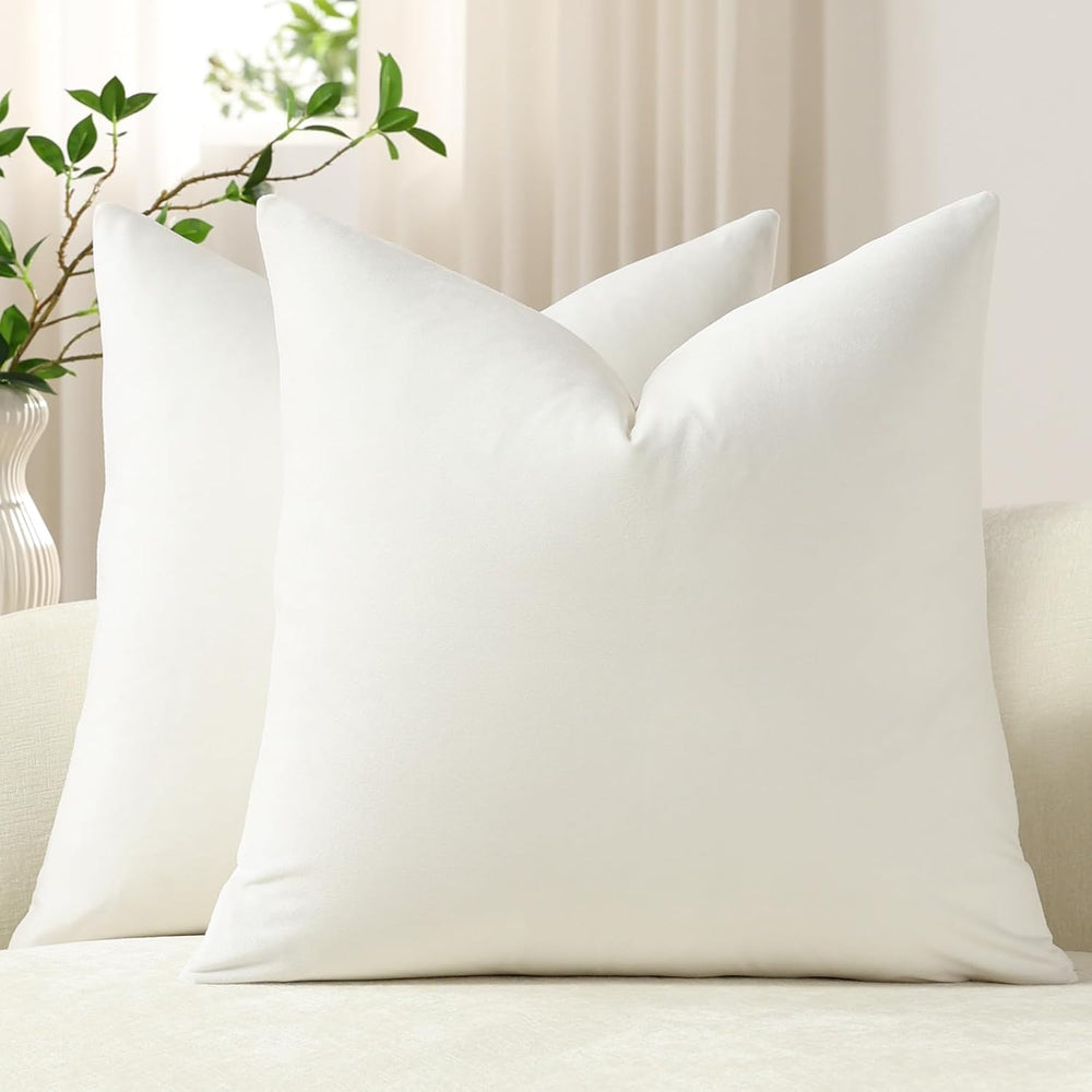 DEZENE Euro Sham Covers 26x26 Pure White: Pack of 2 Cozy Soft Velvet Square M...