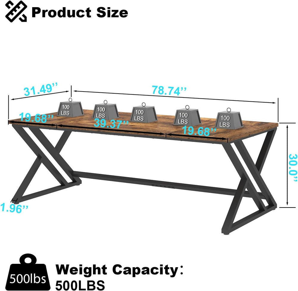 LVB 78.7" Computer Desk, Industrial Extra Long Wood Home Office Desk Brown
