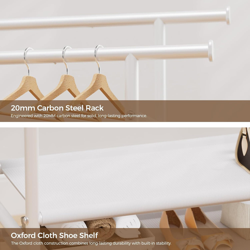 HYSEYY Clothes Rack,Double Rods Rolling Clothing Rack for Hanging Clothes,Por...