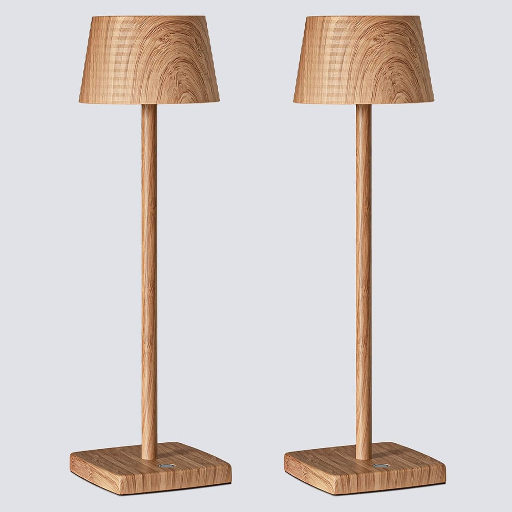 Cordless Rechargeable LED Table Lamp Set of 2, Wood Grain