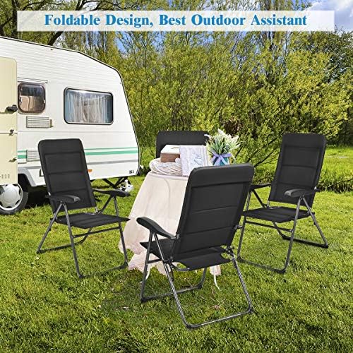 GIANTEX Set of 4 Patio Chairs, Folding Chairs with Adjustable Backrest, Outdo...