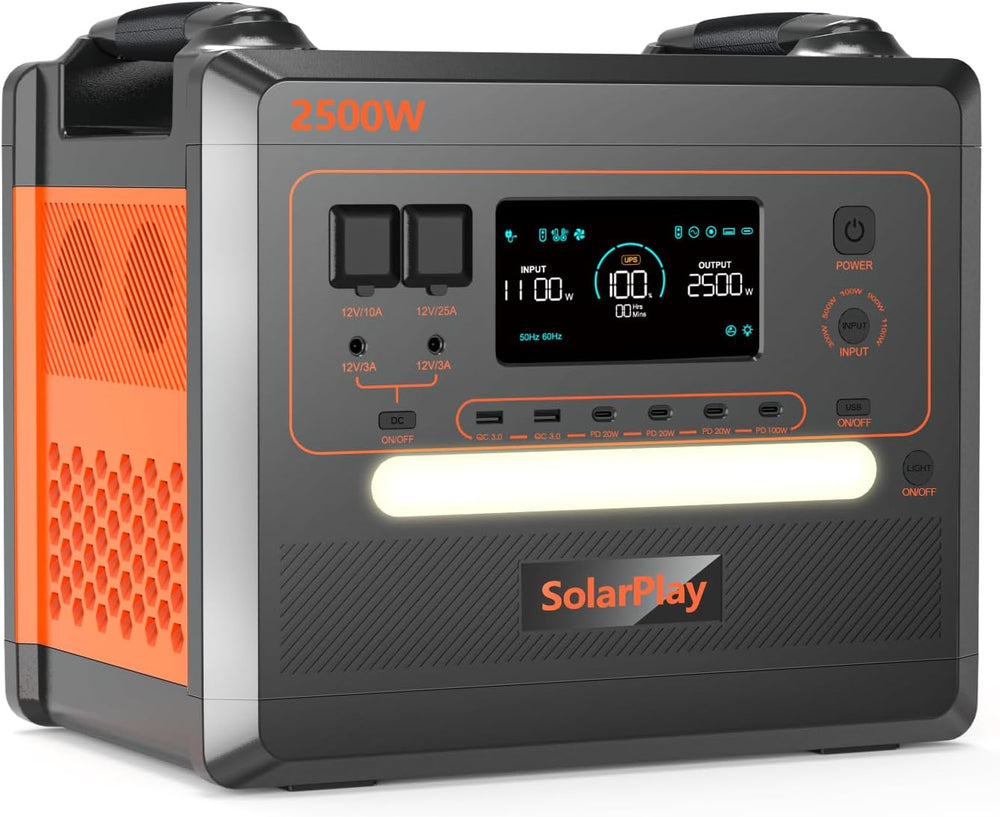 SolarPlay Portable Power Station, 2500W/2300Wh Solar Generator with 4 AC Outl...