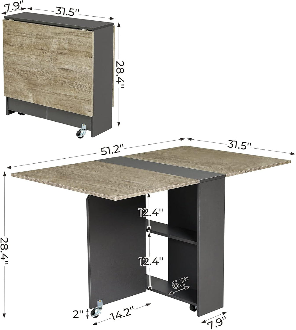 Tiptiper Folding Dining Table with 2 Storage Racks, Drop Leaf Table with 6 Wh...