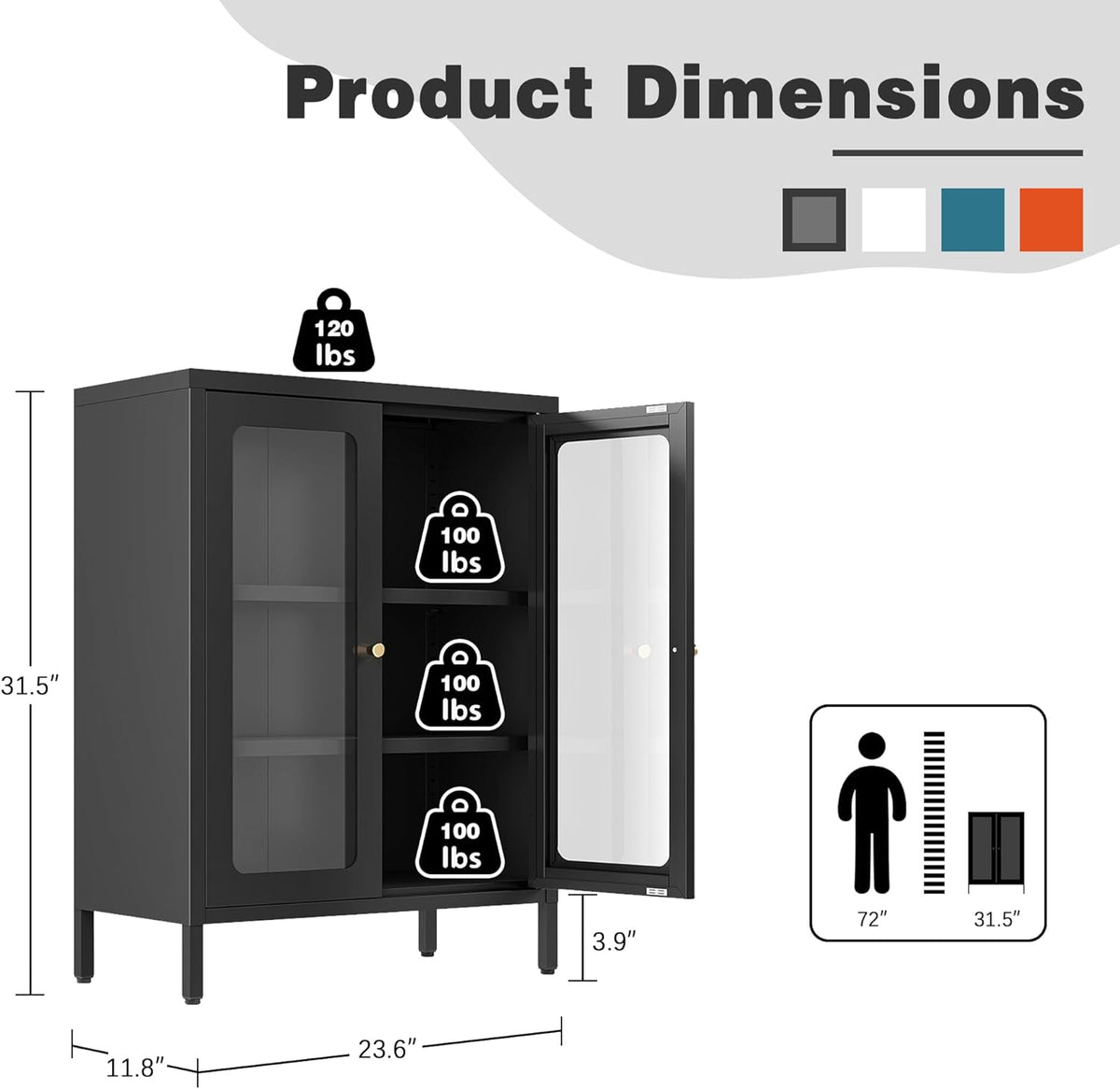 Bevivog Small Display Cabinet with Glass Doors Metal Floor Cabinet