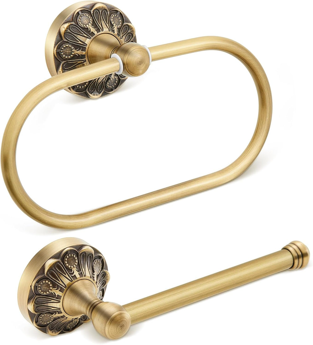 2 Pcs Toilet Paper Holder Towel Ring, Brass, Rectangle