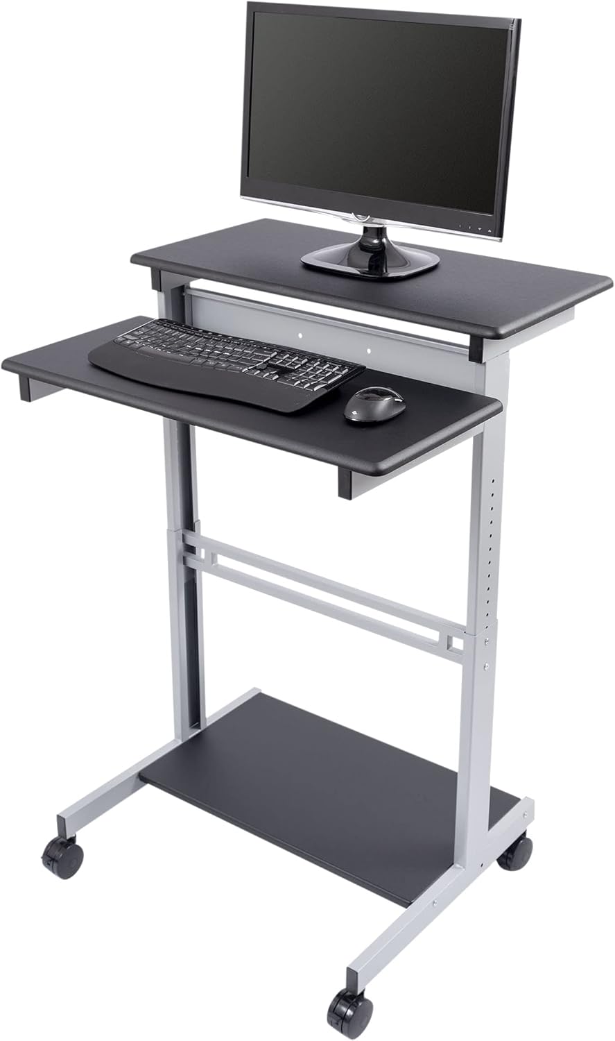 S STAND UP DESK STORE Rolling Adjustable Height Two Tier Standing Desk Comput...