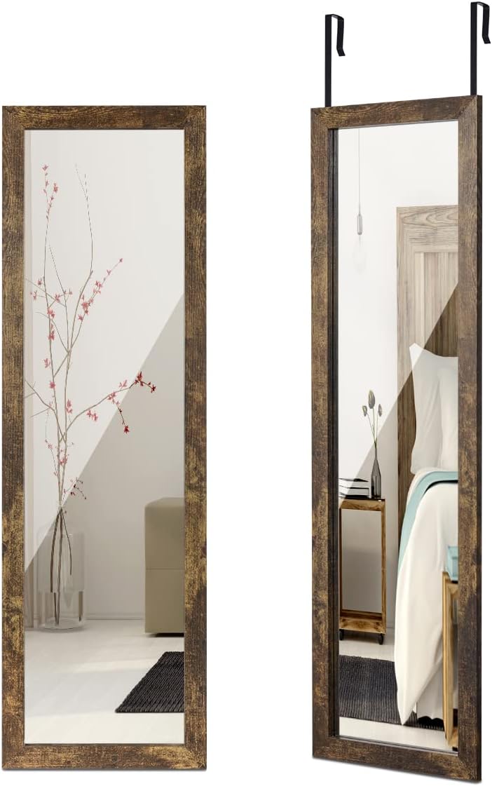 ikkle Wooden Full Length Door Mirror 48" x 14", Rustic Frame