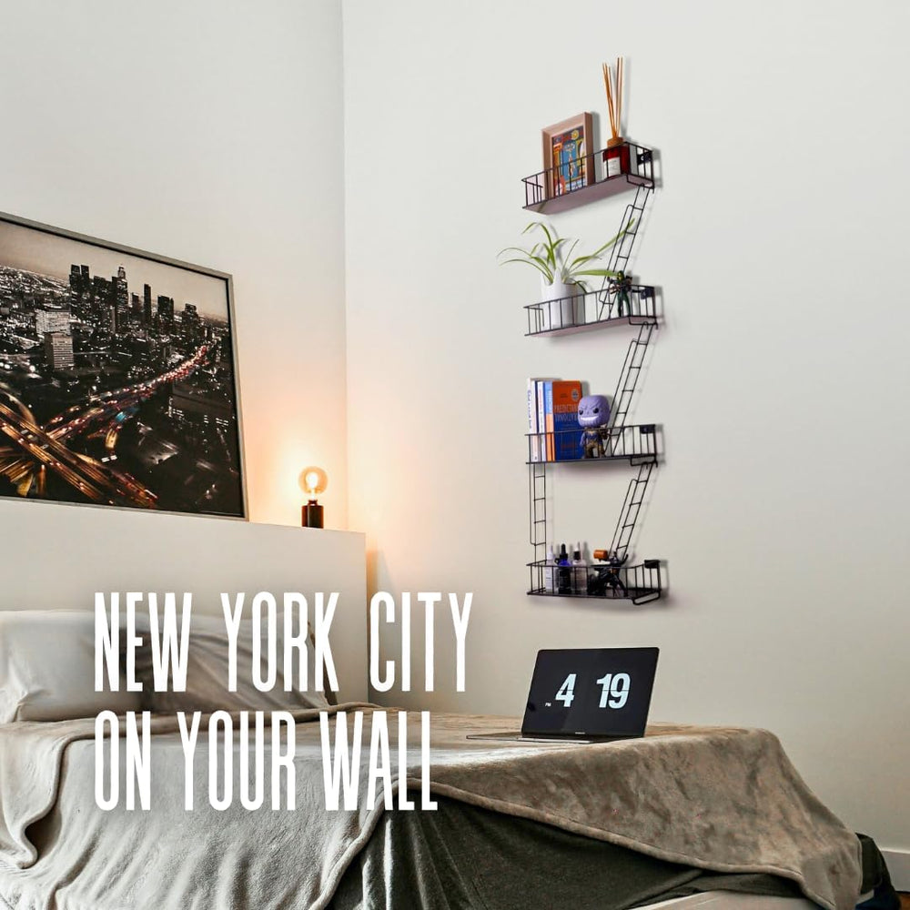 Fire Escape Shelf, 4 Tier Floating Ladder Shelf for Wall Decor & Storage
