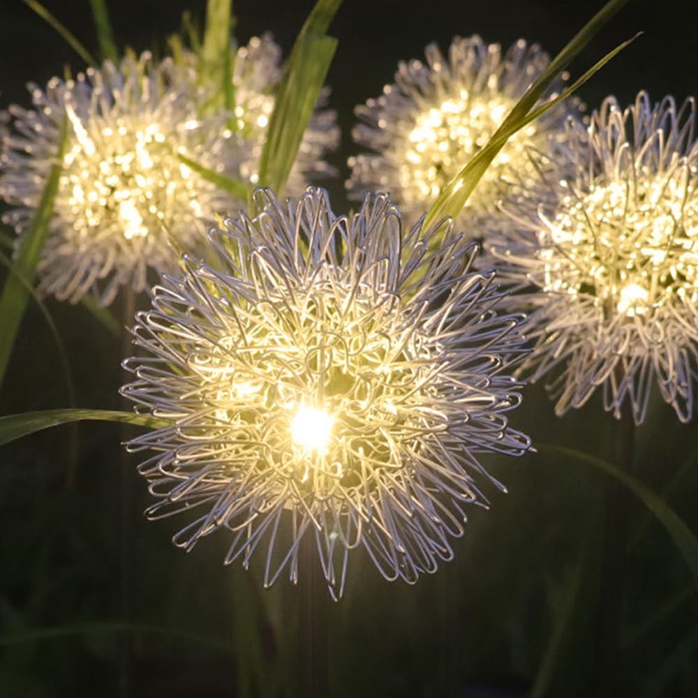 GUOCHENG Dandelion Solar Garden Lights, 4 Pack Solar Metal Dandelion Light