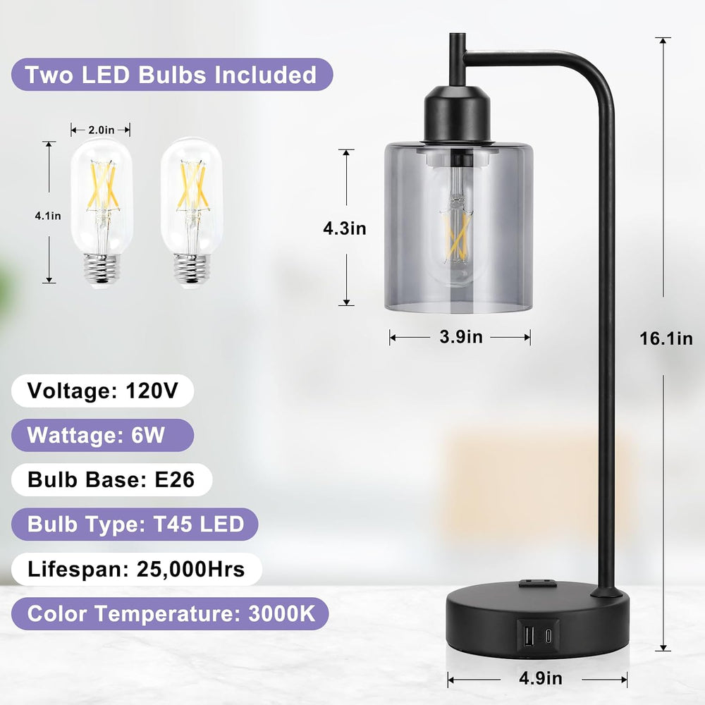 Innqoo Industrial Touch Bedroom Lamps for Bedrooms Set of 2-3-Way Dimmable Ta...