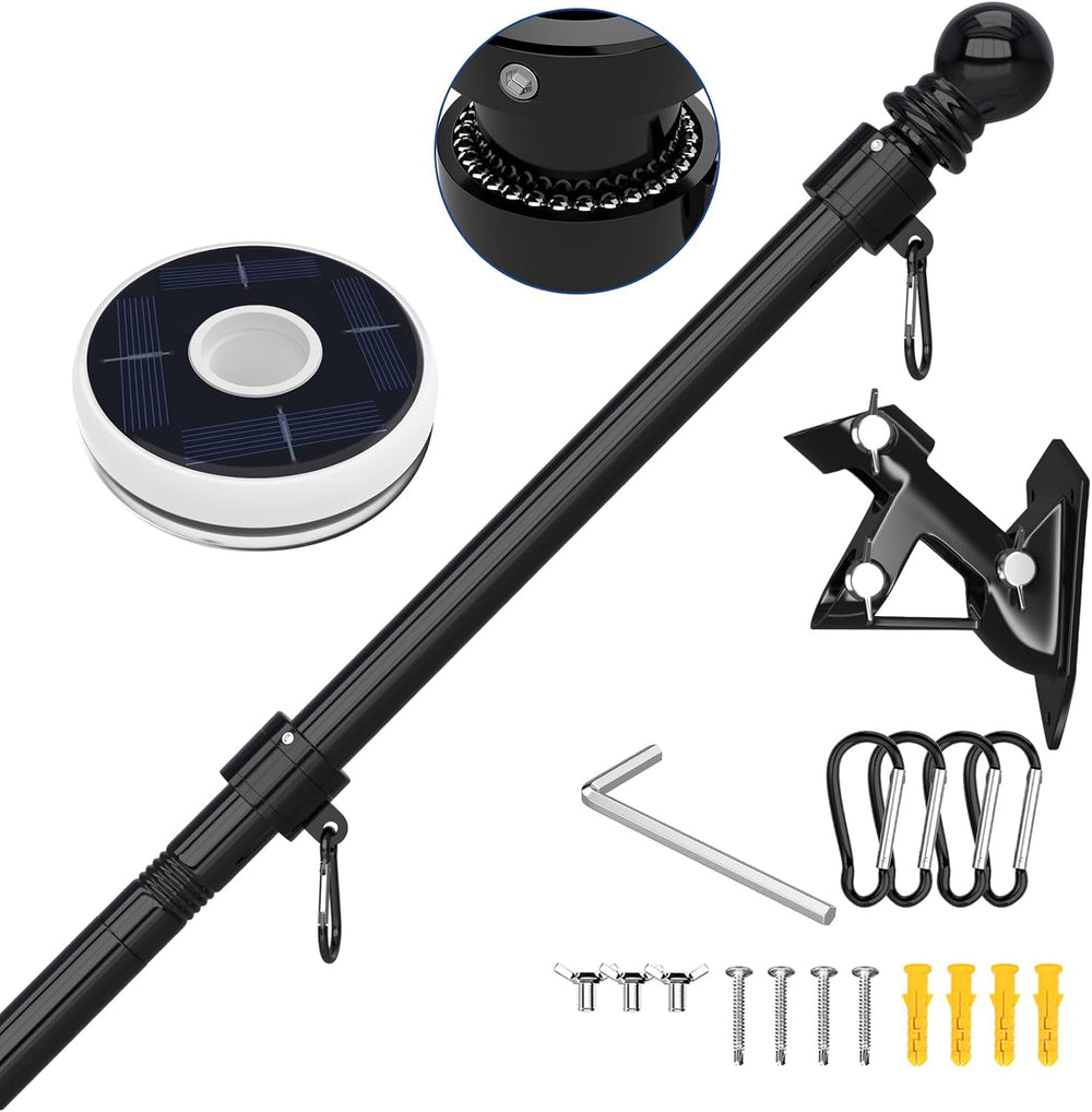 6FT Flag Pole Kit for House with Solar Light and Bracket, Stainless Steel Out...