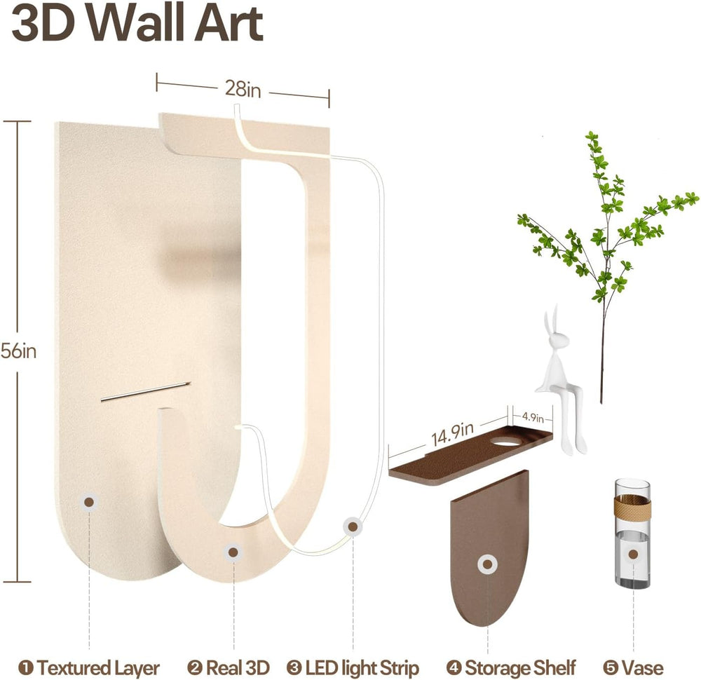 3D Textured LED Wall Art Decor for Living Room, Modern Vertical 30x60 Inch