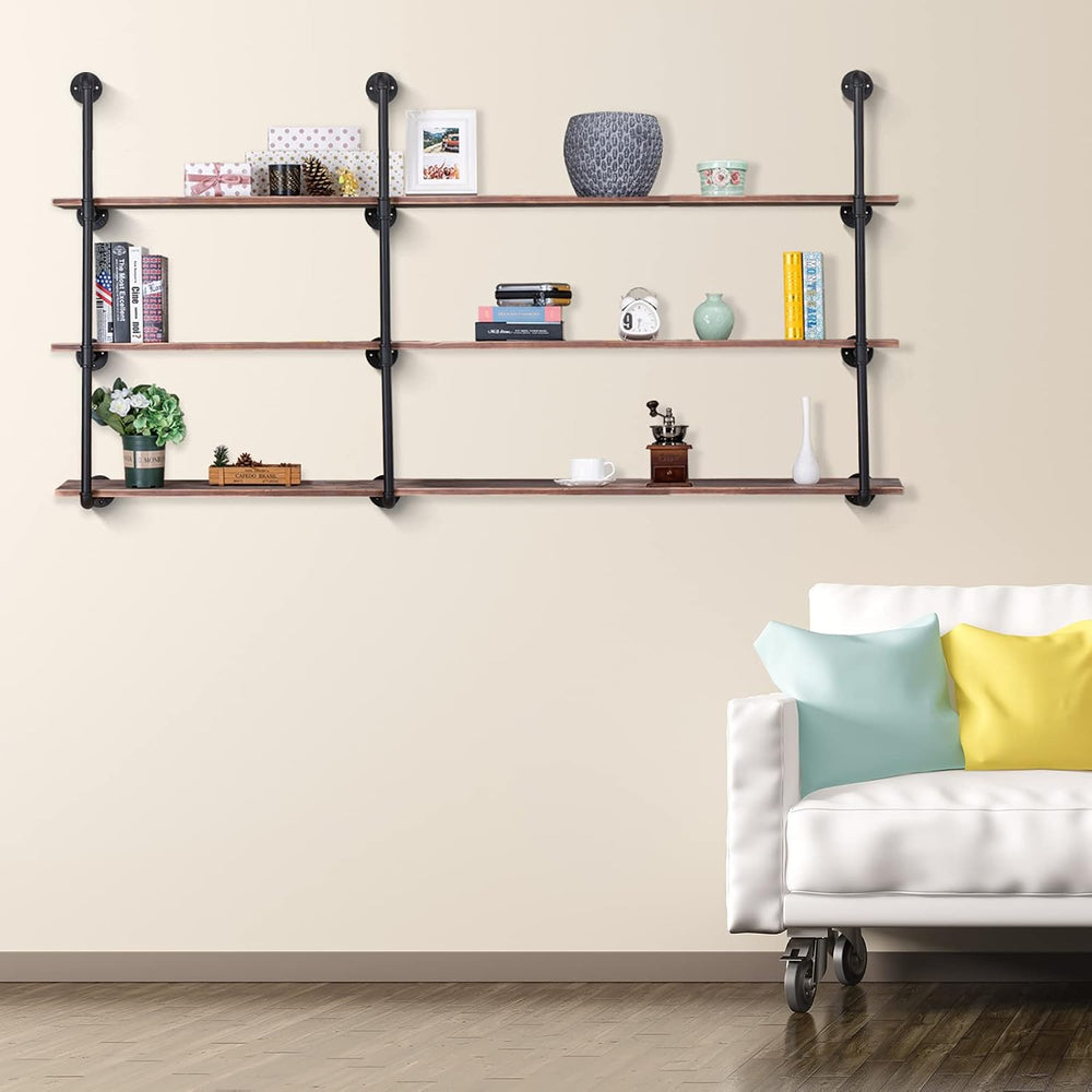 Pynsseu Industrial Iron Pipe Shelving Brackets Unit, Farmhouse Wall Mounted P...