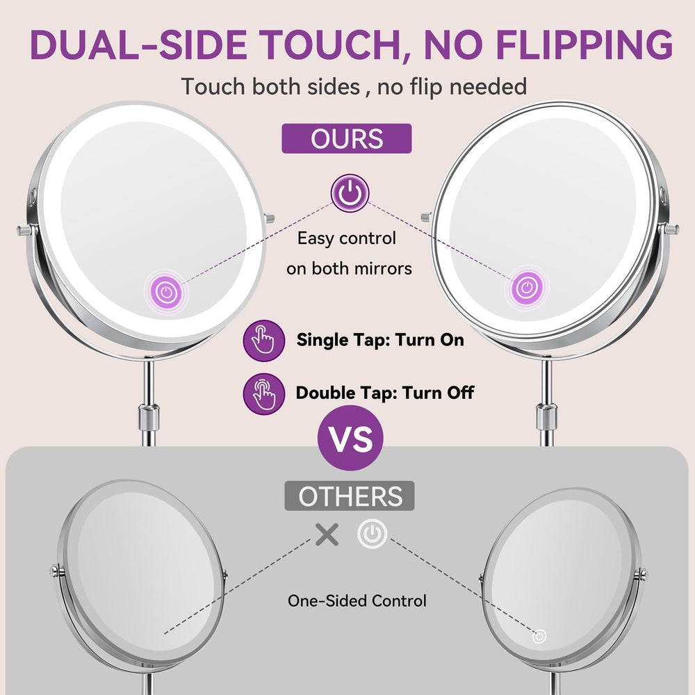 Auxmir 9" 5000mAh Magnifying Mirror, 1X/30X Lighted Makeup Mirror, Chrome