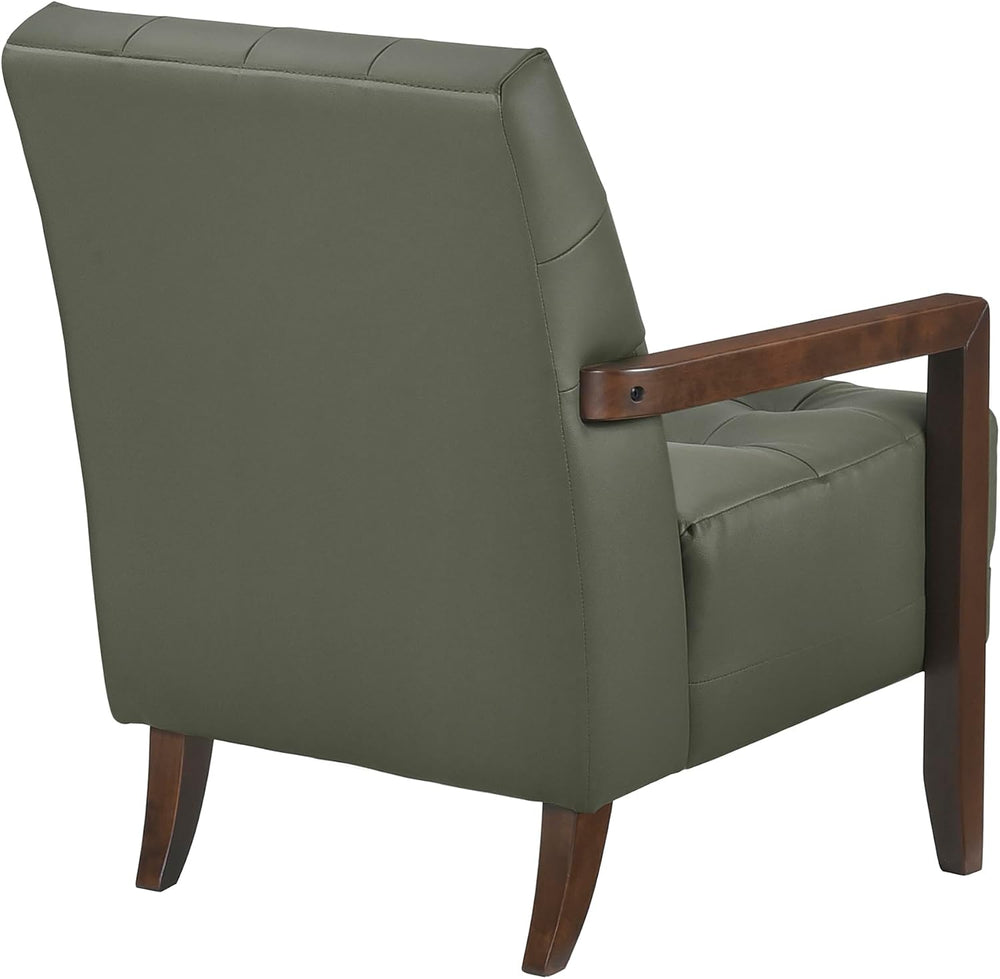 Lexicon Modern Leather Match Accent Chair,Tufted,Solid Wood Arms,Green