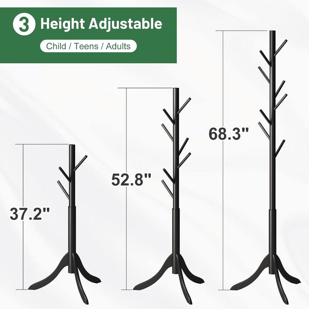 kiplant Black Coat Rack Stand, Bamboo Wood Freestanding Coat Tree with 8 Hook...