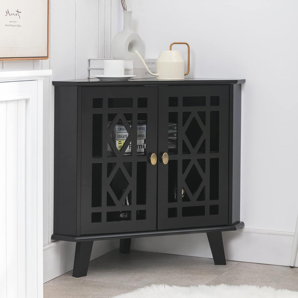 Corner Storage Cabinet with Doors, 32'' Corner Table for Small Space,...