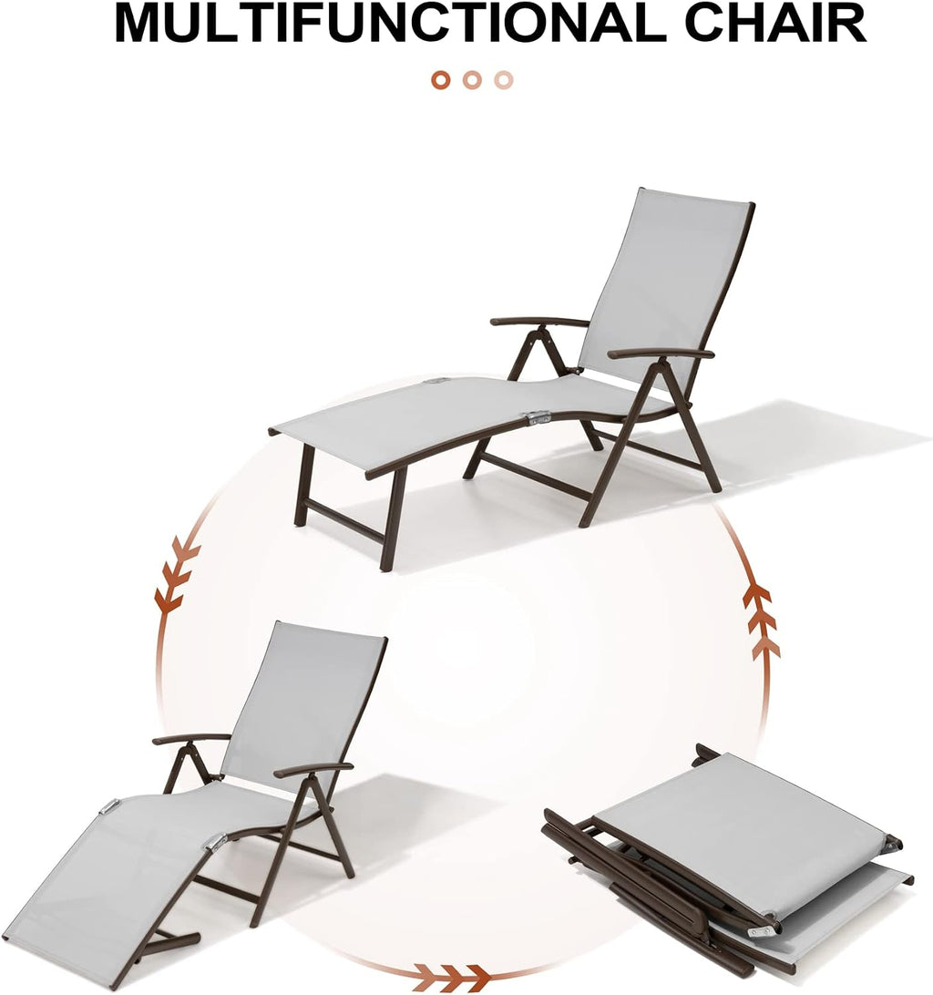 lounge chair outdoor, folding pool chaise chairs set, side view