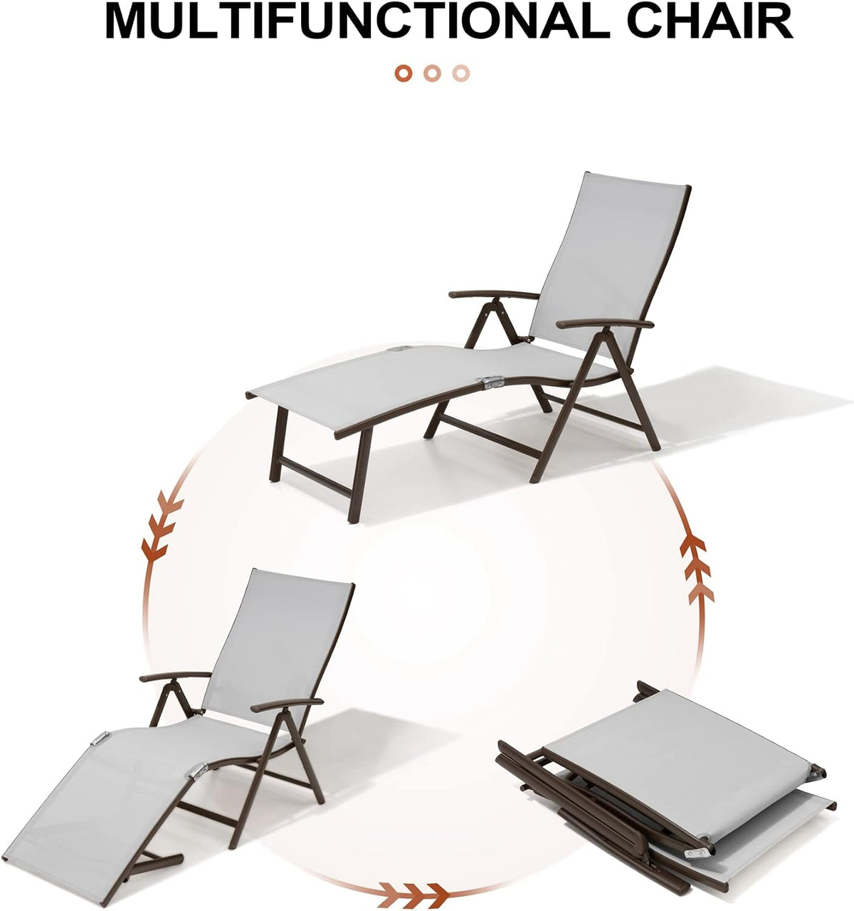 lounge chair outdoor, folding pool chaise chairs set, side view
