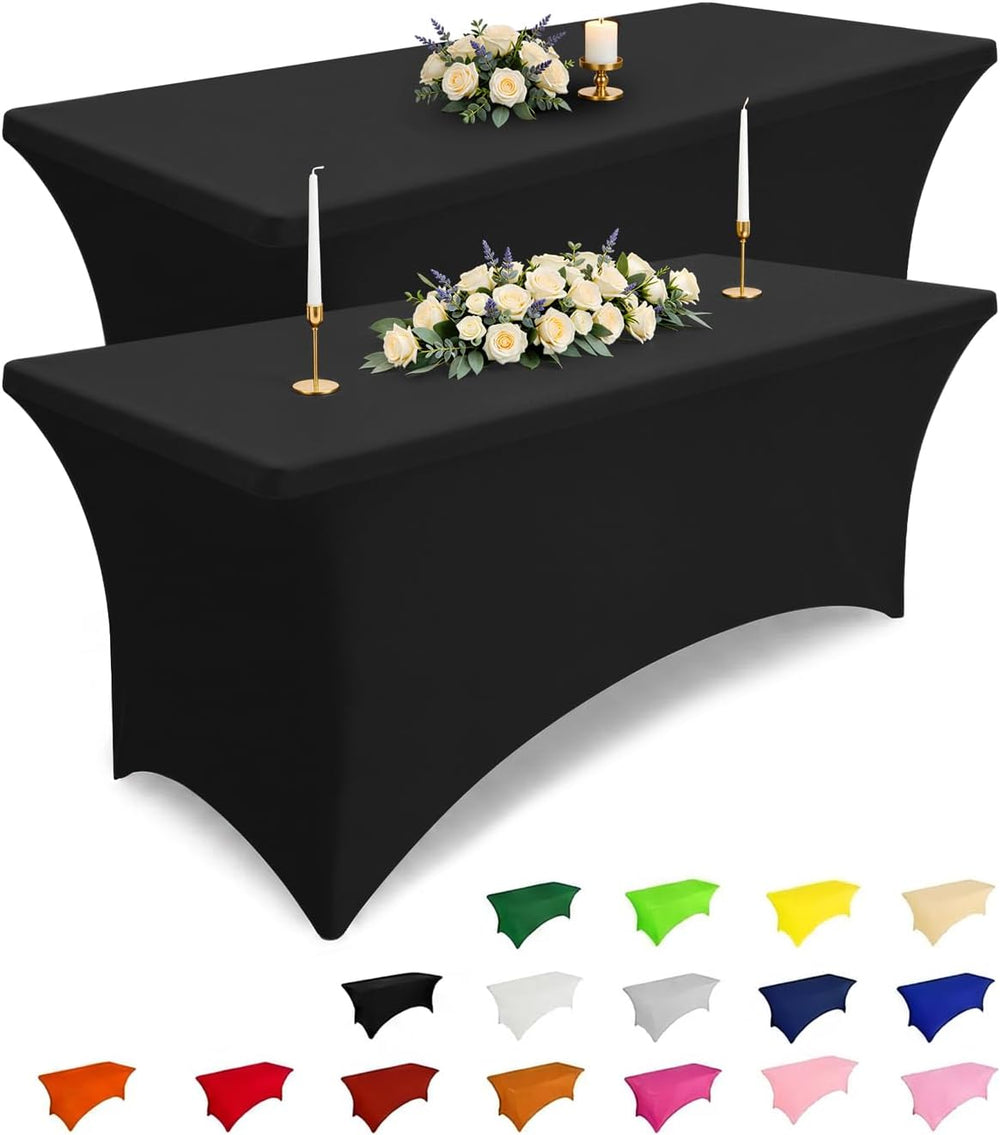 Smiry 5 Pack Spandex Table Cloth 6FT, Elastic Fitted Black Tablecloth