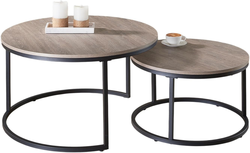 31.5" Round Nesting Coffee Table, Grey Wash Oak Finish