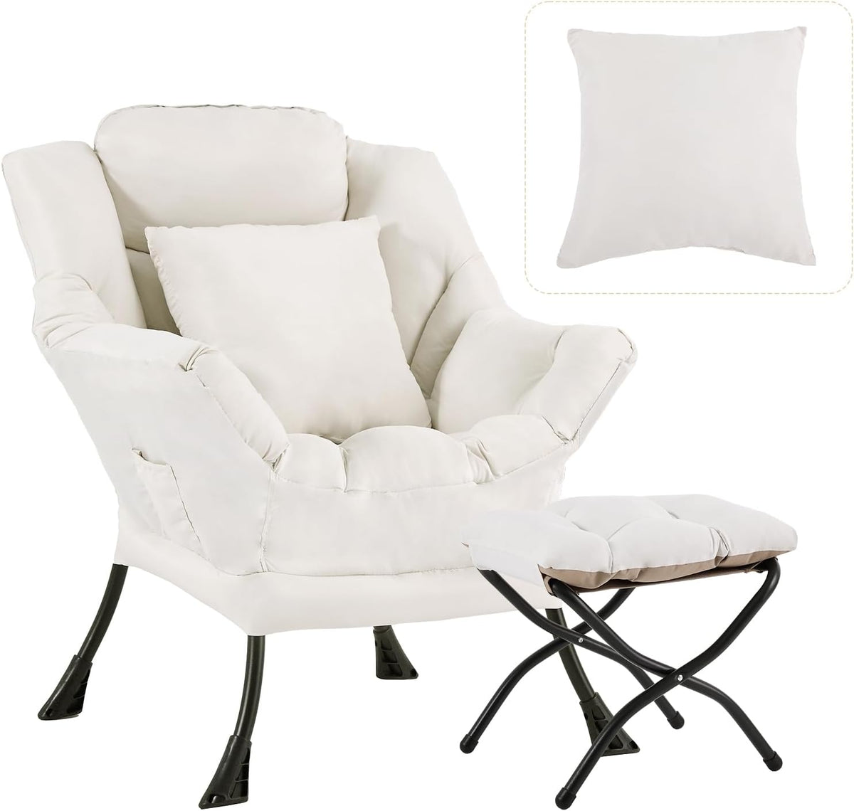 Lazy Chair with Ottoman, Comfy Reading Chair for Bedroom
