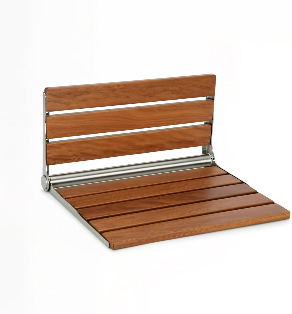 20" Premium Folding Shower Seat Wall Mounted, Durable Teak Wood Shower B...