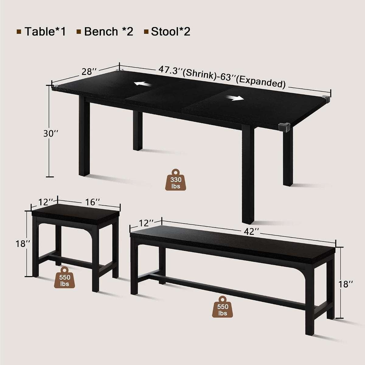 einhomn 5-piece dining table set for 4-6, 63" shown in use
