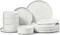 E-far Stoneware Dinnerware Set, 12-Piece White Plates and Bowls Sets for 4
