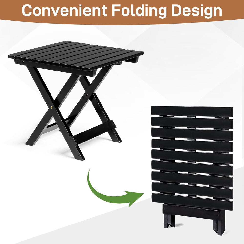 Outvita Wood Folding Side Table, Square, Black