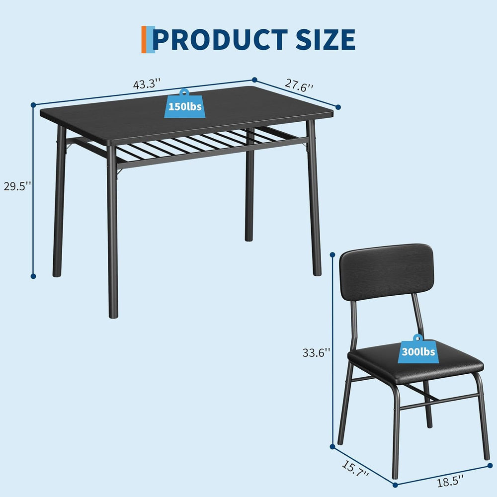 GarveeHome Dining Table Set for 4 with Storage Rack, Black