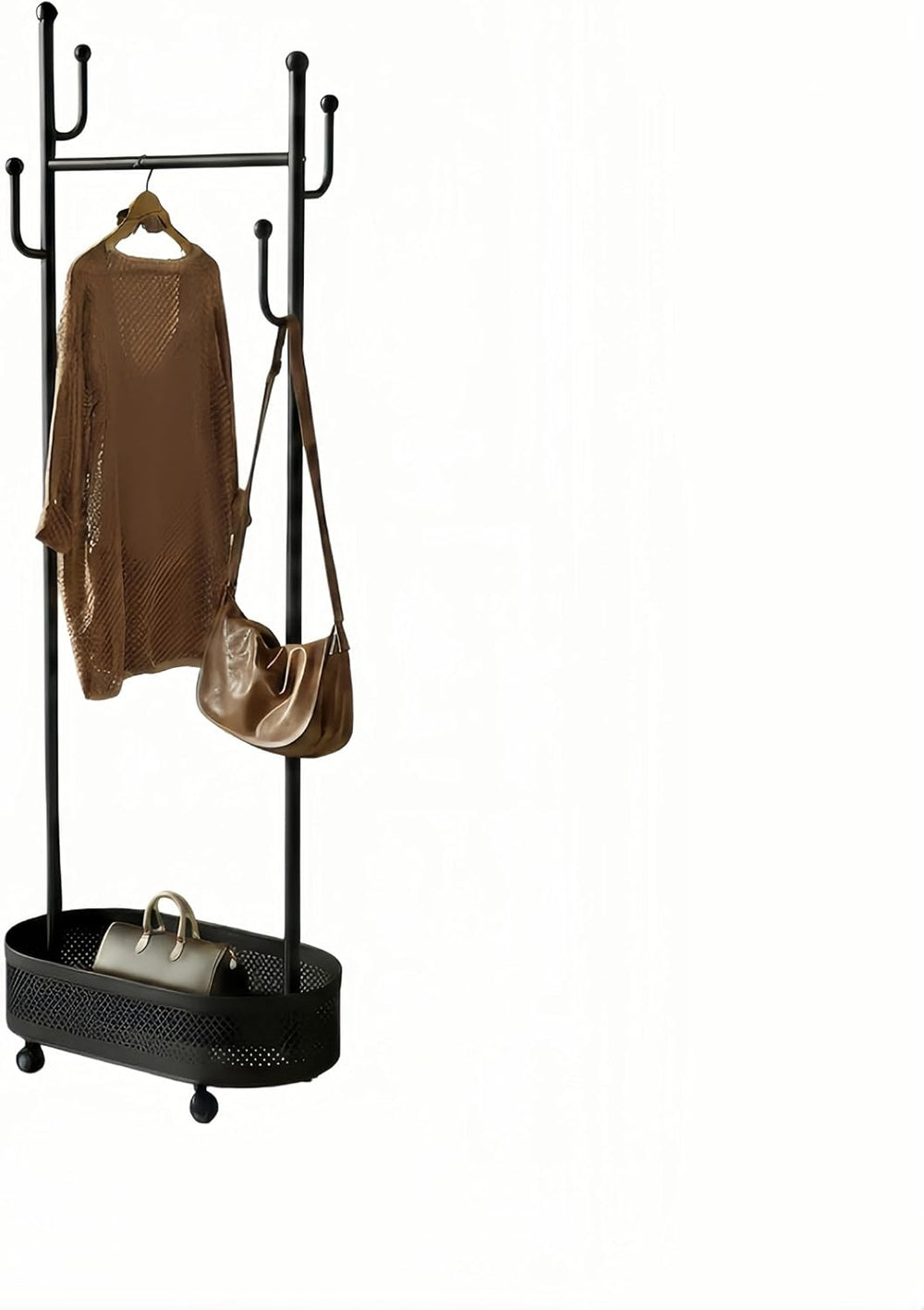 Black Wheeled Cactus Metal Coat Rack Freestanding Garment Organizer