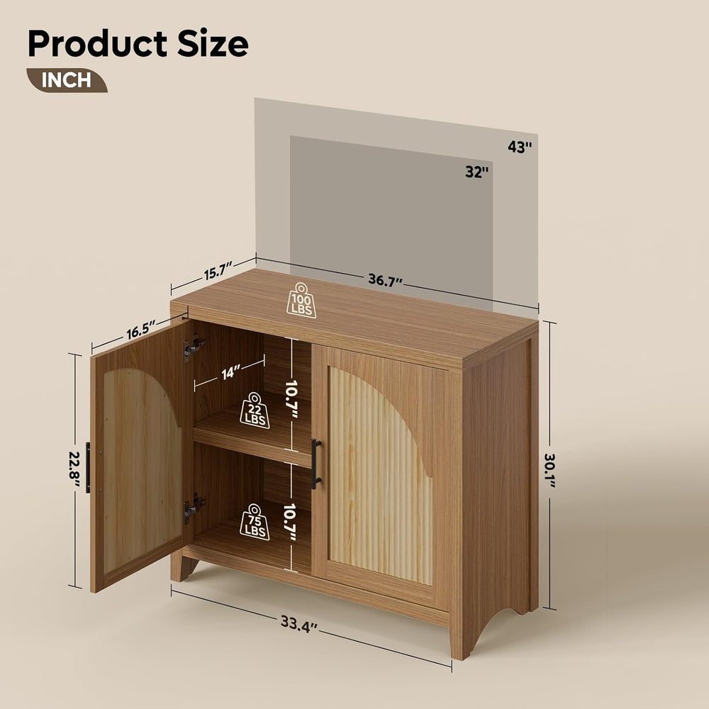 Bestier 37" Fluted Sideboard Buffet Cabinet with Storage, English Oak