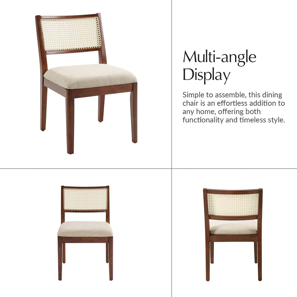 HULALA HOME Rattan Dining Chairs Set of 2, French Solid Wood Kitchen Dining R...