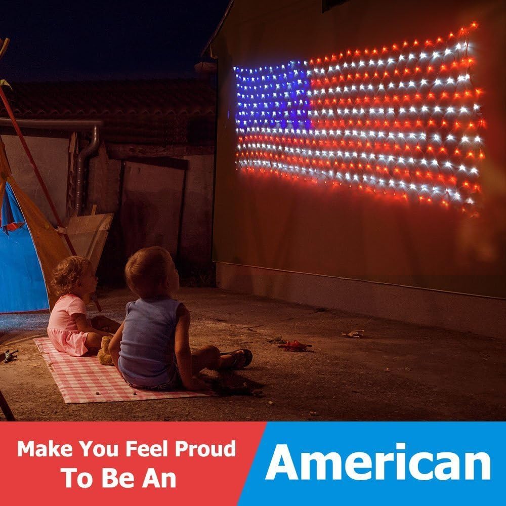 Decute American LED Flag Net Lights - 420 LED 4th of July Decorations Outdoor...