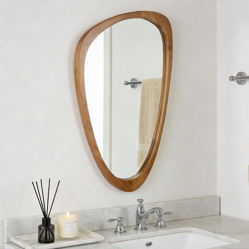 Irregular Asymmetrical Wall Mirror 19"x30" Wooden Frame Bathroom Mi...