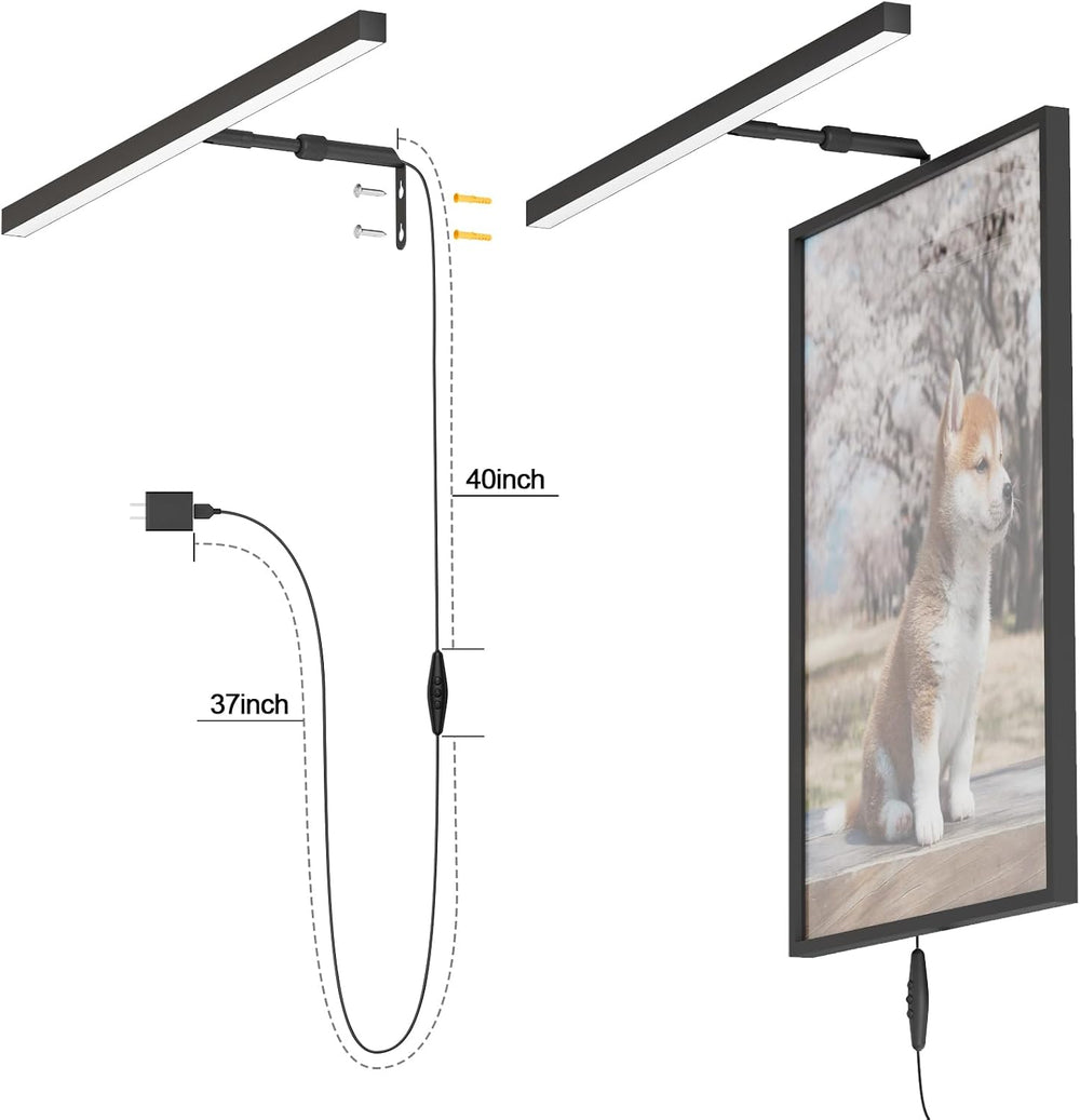 24" LED Picture Light Plug in, 9W Black Art Light
