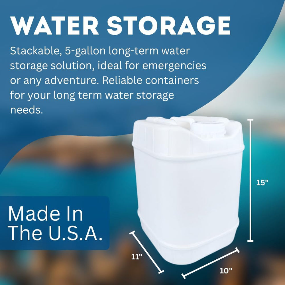 5-Gallon Stackable Water Storage Containers, 5Lids + 1 Spigot, Easy Fill, Sur...
